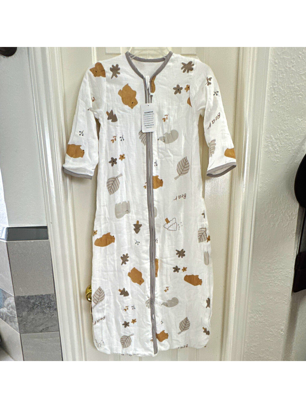 BLOOMSTAR Muslim Toddler Sleep Sack XL 42-48”White/Brown/Gray Bear zipper